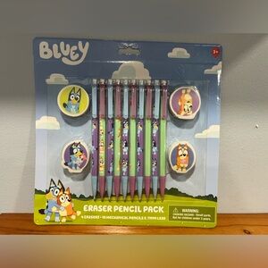 DISNEY BLUEY NIB 4 Erasers & 10 Mechanical Pencils Gift Pack Bluey Bingo School